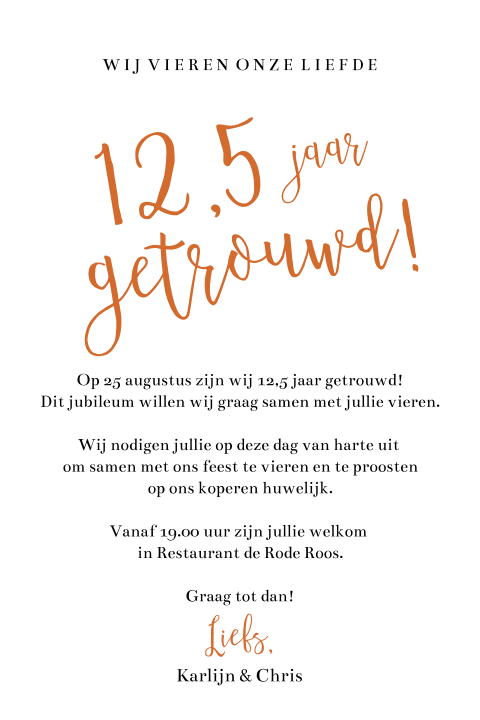 Jubileumkaart 12,5 jaar met koperfolie