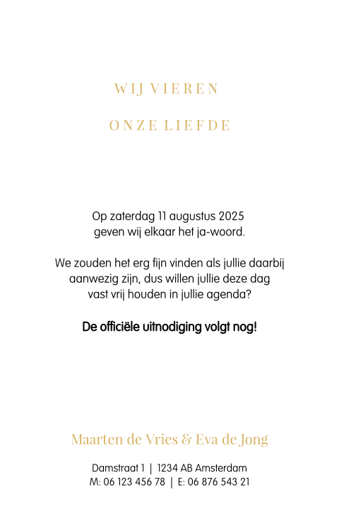 Trendy Save The Date Kaart Met De Tekst In Goudfolie